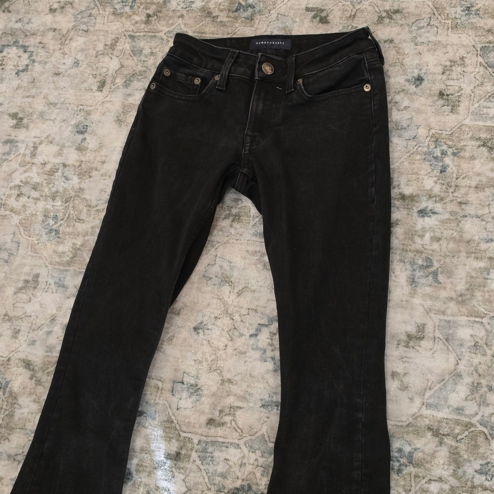 Aeropostale Womens Mid Rise Bootcut Jeans Black Size 000 Long Repreve Stretch